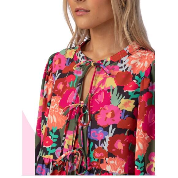 Crosby by Mollie Burch Renny Top Floral Forest Size S Pink Colorful Preppy Glam - Picture 13 of 14